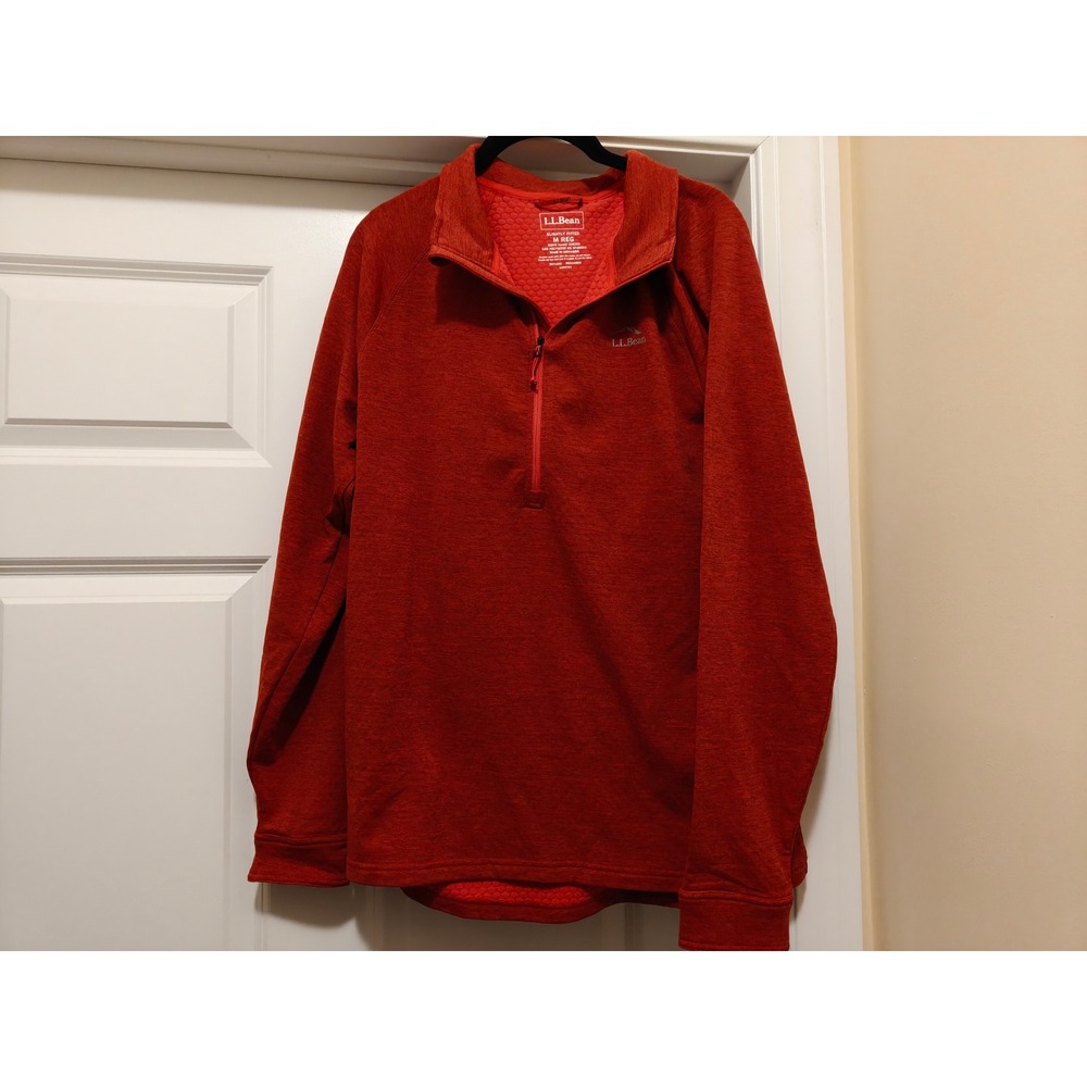 LL Bean Mens Slightly Fitted Quarter Zip Pullover Red Heather Grid Fleece 508296